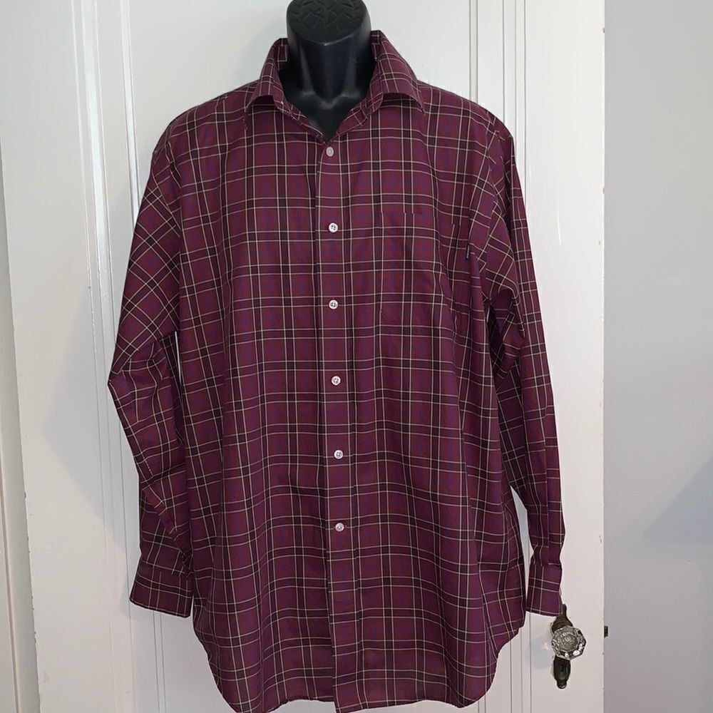 Daniel Cremieux maroon plaid checked long sleeved button down shirt